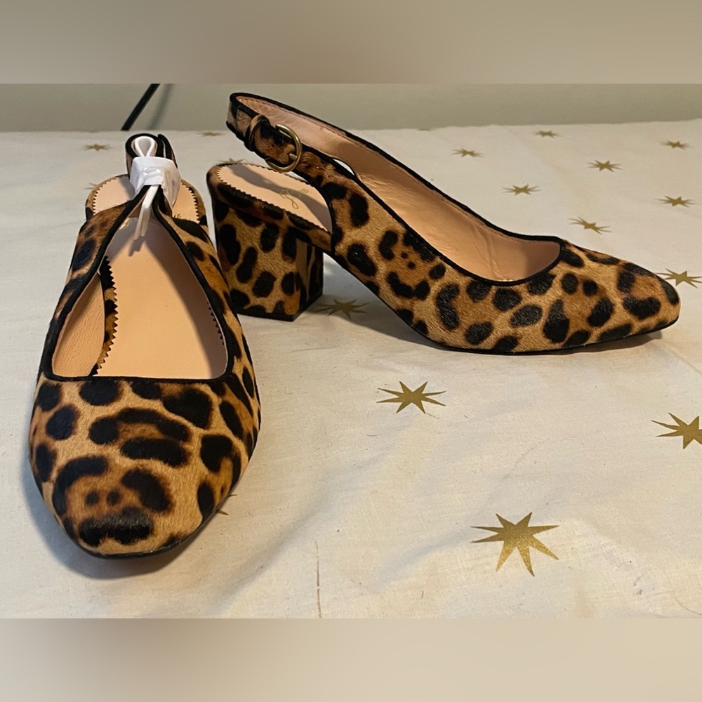 NWOT J. Crew Leopard Print Calf Hair Slingback Heels Size 7.5 - Picture 2 of 10